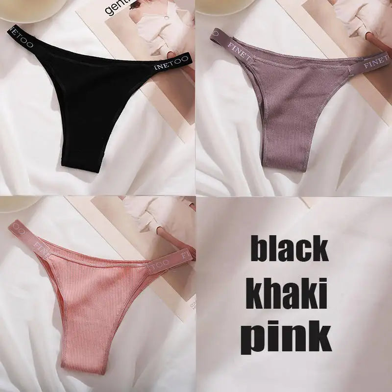 3PCS/Set Cotton Panties Briefs Women Underpants Female Sexy Panties Thong Women's Pantys Underwear Solid Color Intimate Lingerie