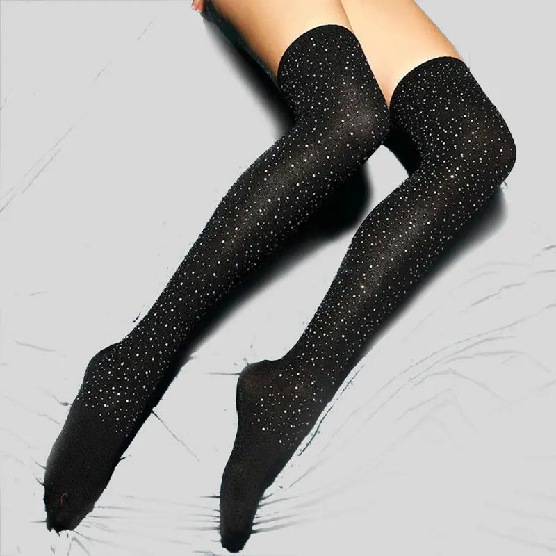 Bas longs sexy avec strass pour femme – Chaussettes hautes jusqu’aux cuisses, bas au-dessus du genou, style Lolita