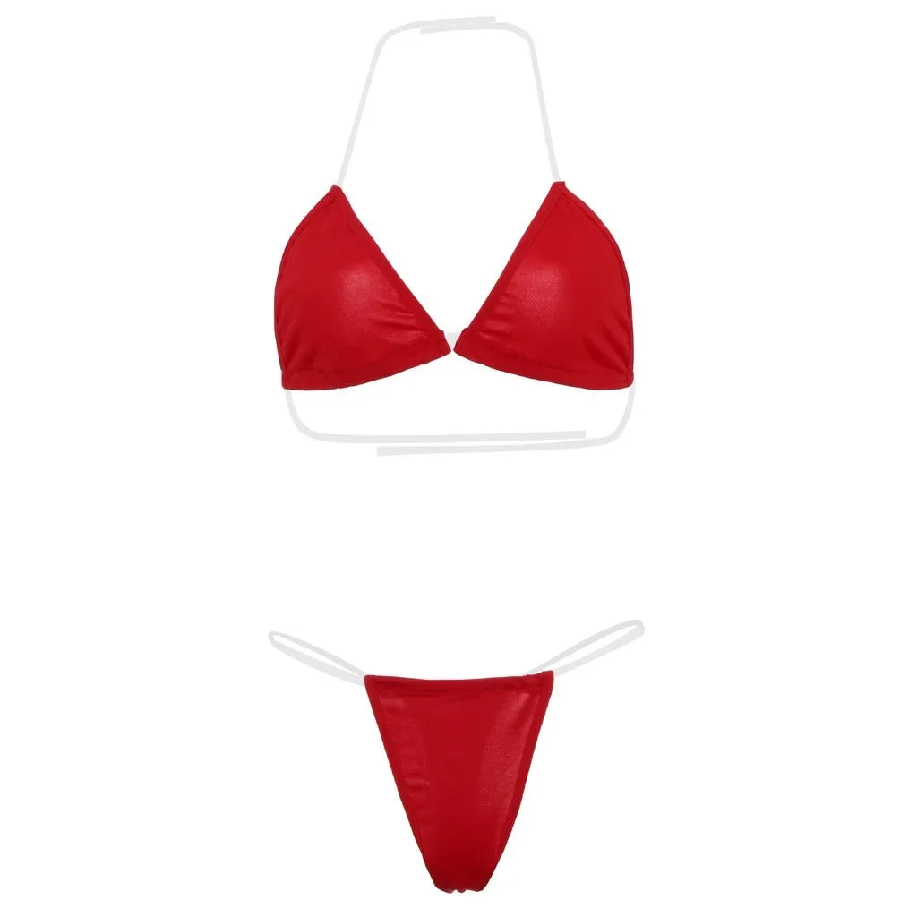 String bikini avec bretelles transparentes, micro bikini brésilien sexy pour femmes, maillot de bain à triangle avec cou suspendu