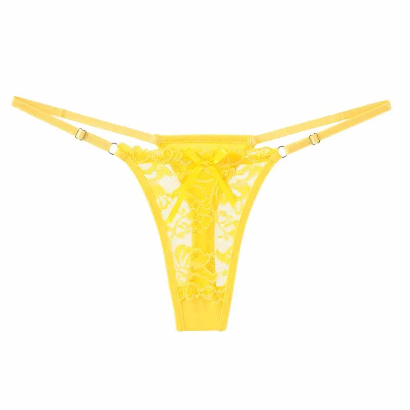 Strings sexy en dentelle ajustables pour femme – Culottes taille basse ajourées, sous-vêtements respirants et transparents, lingerie sensuelle.