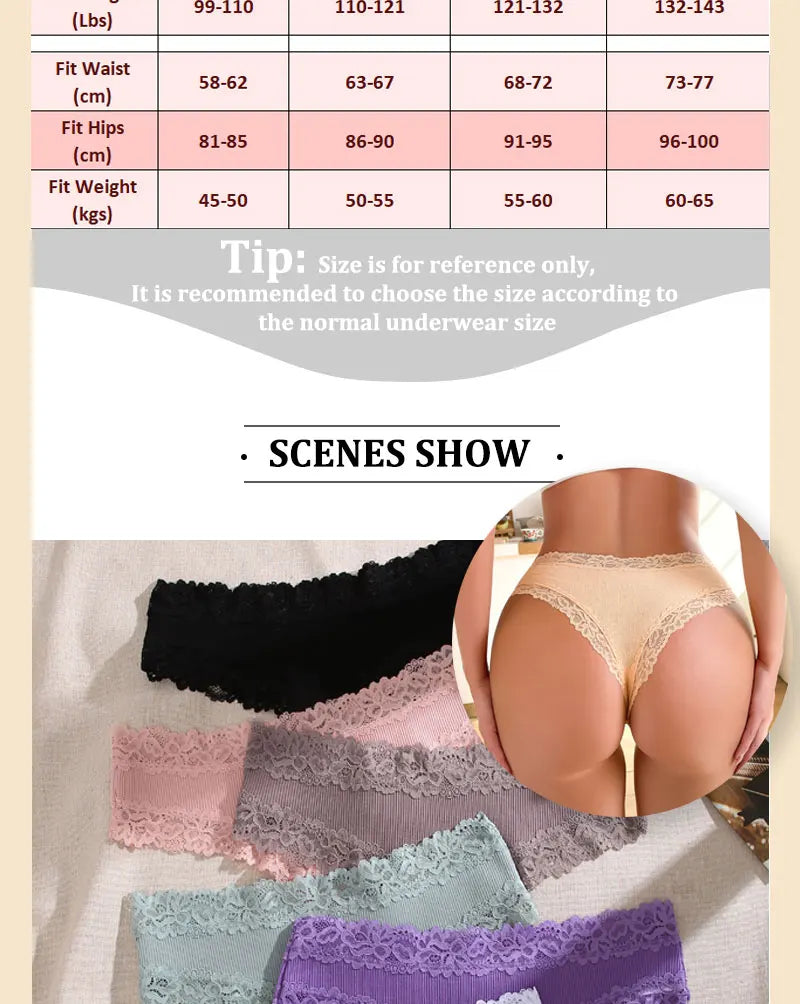 5PCS/Set Women Lace Seamless Cotton Panties Sexy Brazilian Pants Ribbed Breathable Girls Underwear Soft Plus Size Lingerie S-XL