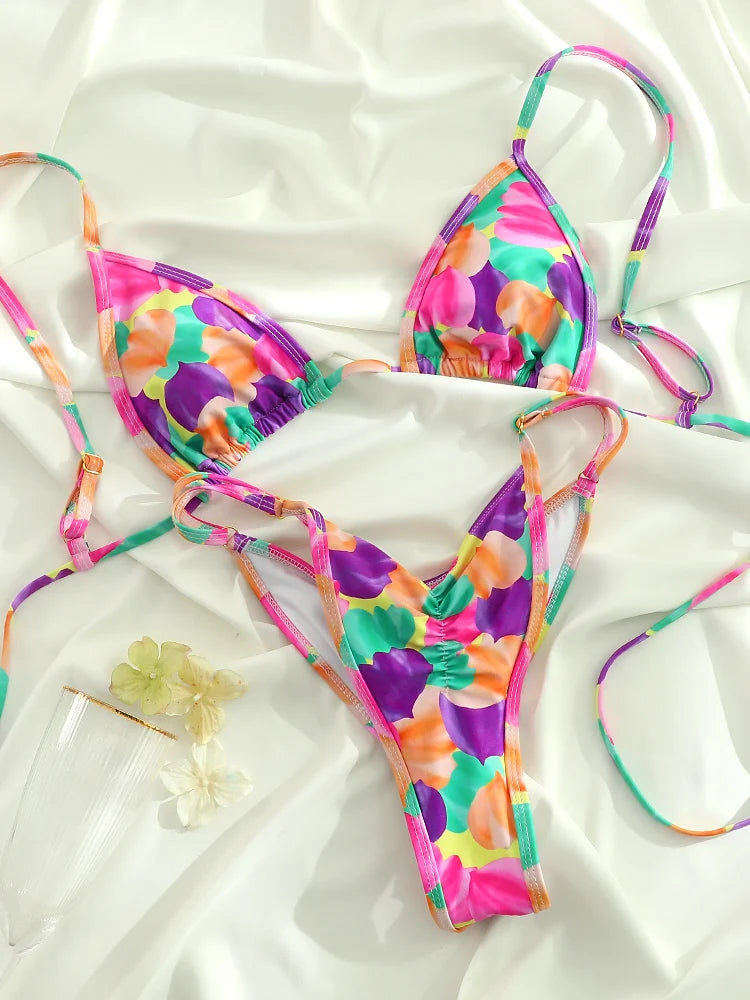 Maillot de bain bikini triangle Miyouj 2025 – Maillot de bain en couleur unie, sexy, à coupe haute, tenue de bain à bandage, bikini léopard en deux pièces