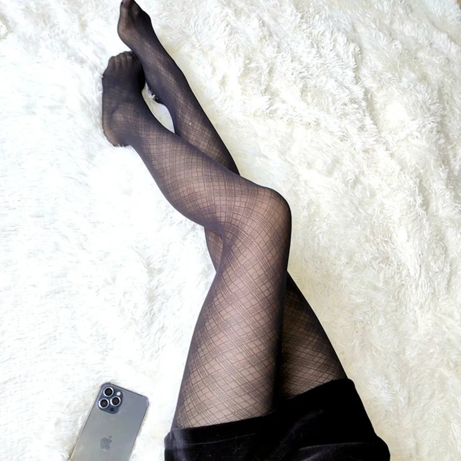 Bas sexy noirs à motif pied-de-poule pour femmes, collants élégants