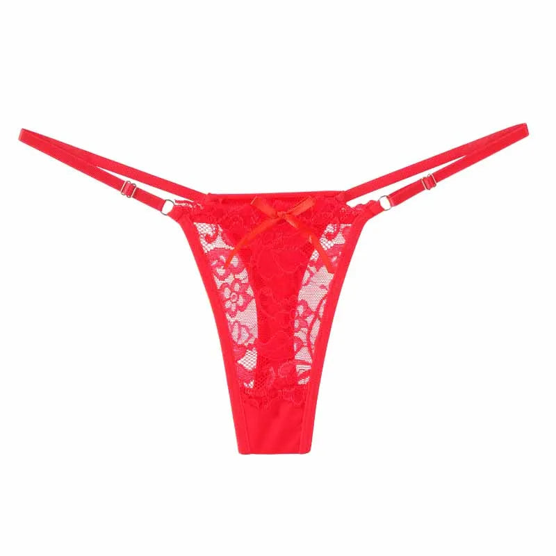 Strings sexy en dentelle ajustables pour femme – Culottes taille basse ajourées, sous-vêtements respirants et transparents, lingerie sensuelle.