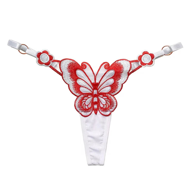 String sexy en dentelle pour femme – Culotte papillon taille basse, sous-vêtements en tulle transparent, G-string ajustable