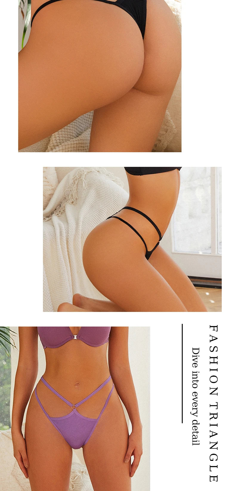 String en coton pour femme – Sous-vêtement sexy taille basse, design ajouré, élasticité parfaite, culotte sans couture respirante