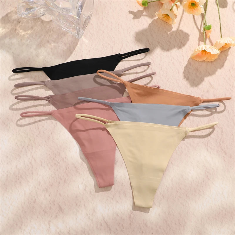 sous-vêtements sans couture pour femmes – Strings en soie glacée, sexy, taille basse, bikini T-back, culottes unies et invisibles, disponibles en tailles XS à XL