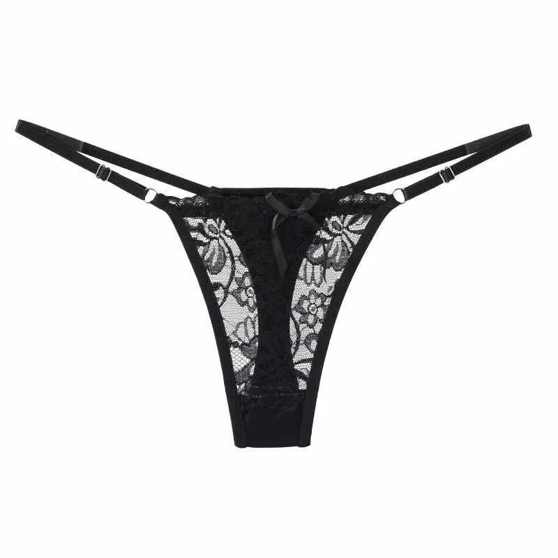 Strings sexy en dentelle ajustables pour femme – Culottes taille basse ajourées, sous-vêtements respirants et transparents, lingerie sensuelle.