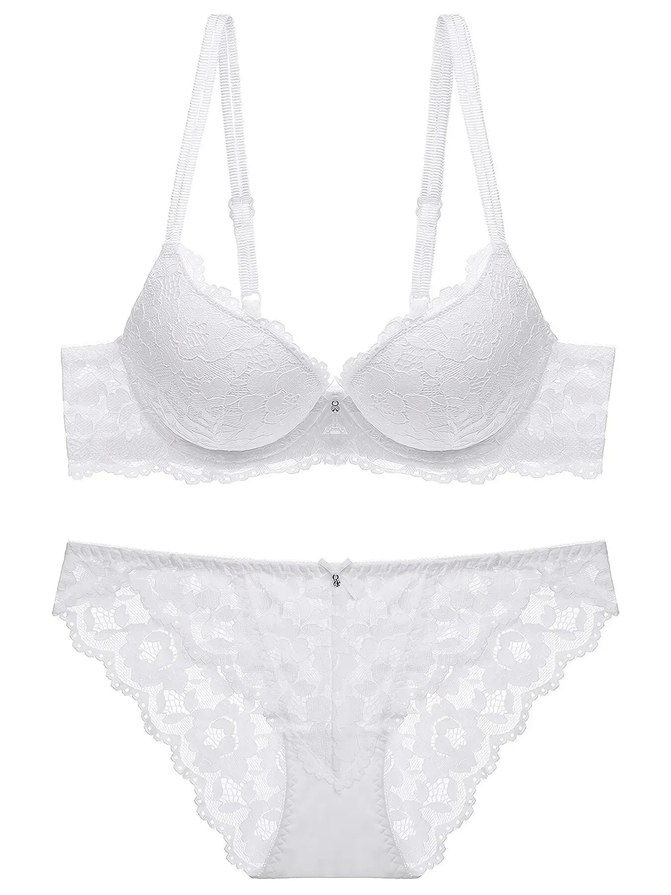 Ensemble de lingerie élégant en dentelle brodée, tissu respirant, soutien-gorge push-up et culotte transparente taille basse