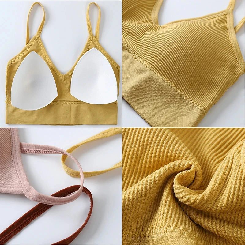 Ensemble de sous-vêtements sans couture pour femme – Soutien-gorge rembourré, string taille basse, lingerie en coton confortable et sans armatures