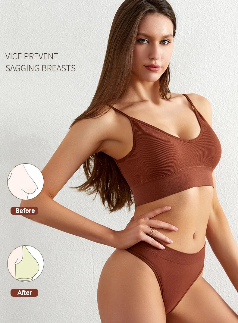 Ensemble de sous-vêtements sans couture pour femme – Soutien-gorge rembourré, string taille basse, lingerie en coton confortable et sans armatures