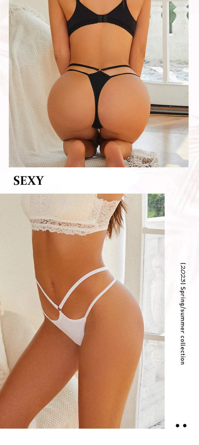 String en coton pour femme – Sous-vêtement sexy taille basse, design ajouré, élasticité parfaite, culotte sans couture respirante