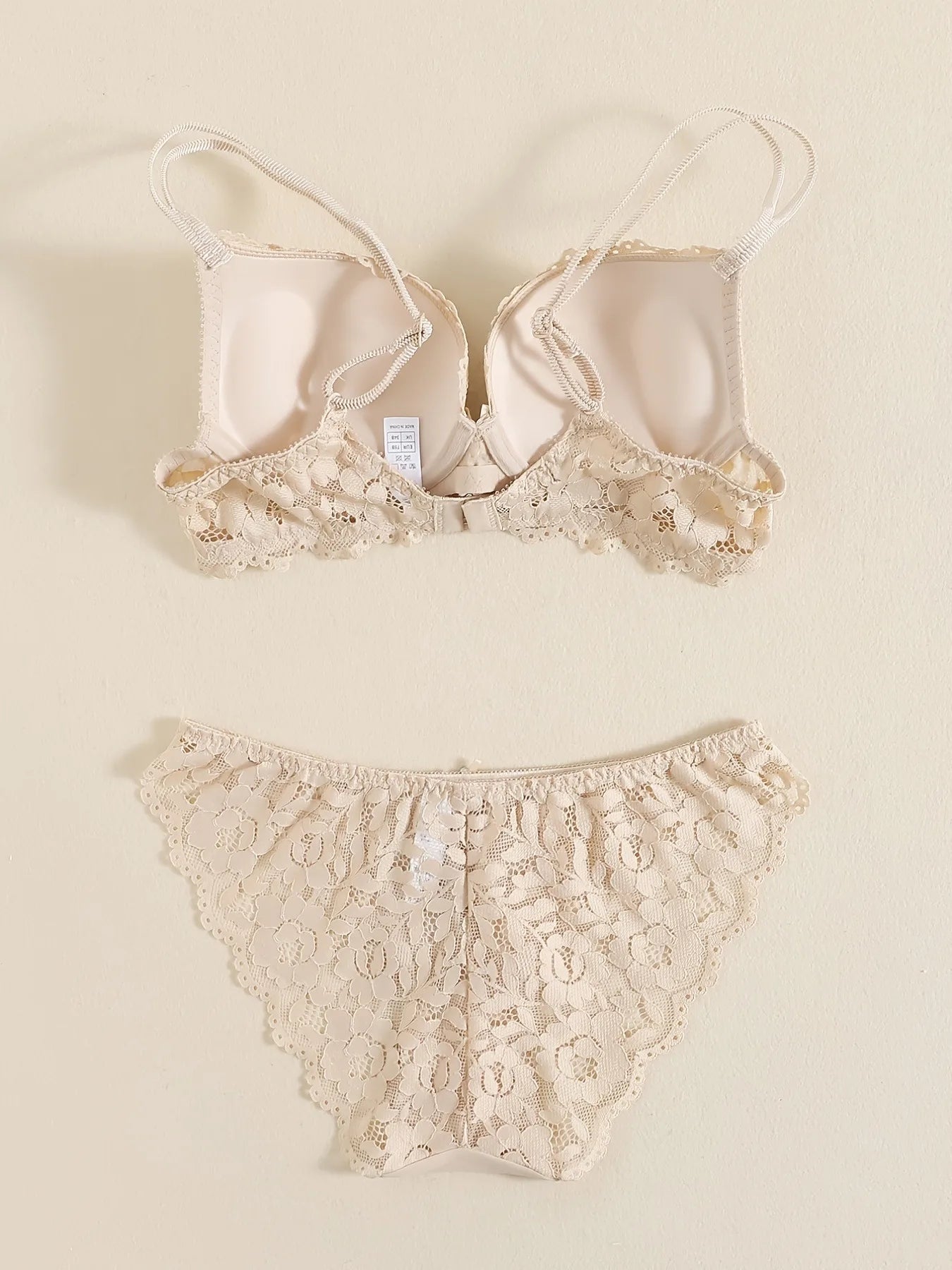 Ensemble de lingerie élégant en dentelle brodée, tissu respirant, soutien-gorge push-up et culotte transparente taille basse