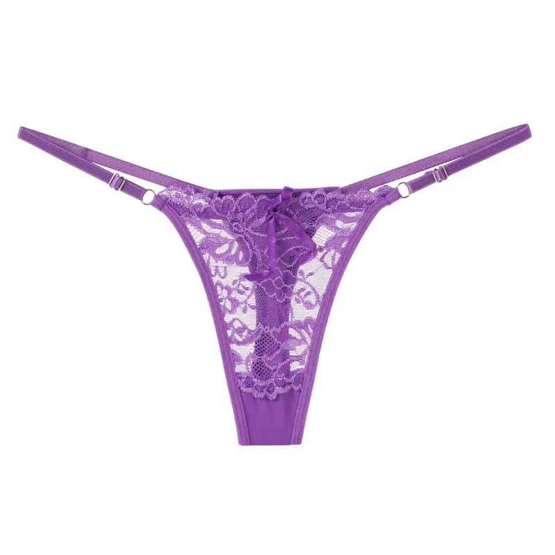 Strings sexy en dentelle ajustables pour femme – Culottes taille basse ajourées, sous-vêtements respirants et transparents, lingerie sensuelle.