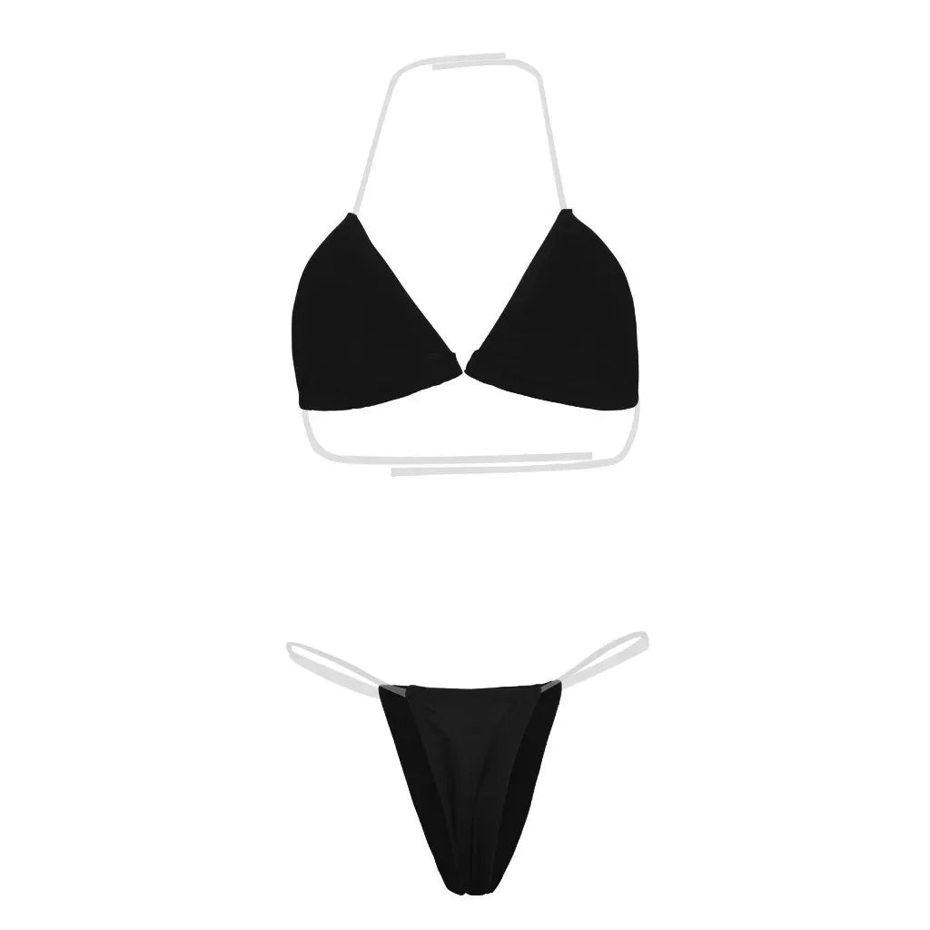 String bikini avec bretelles transparentes, micro bikini brésilien sexy pour femmes, maillot de bain à triangle avec cou suspendu