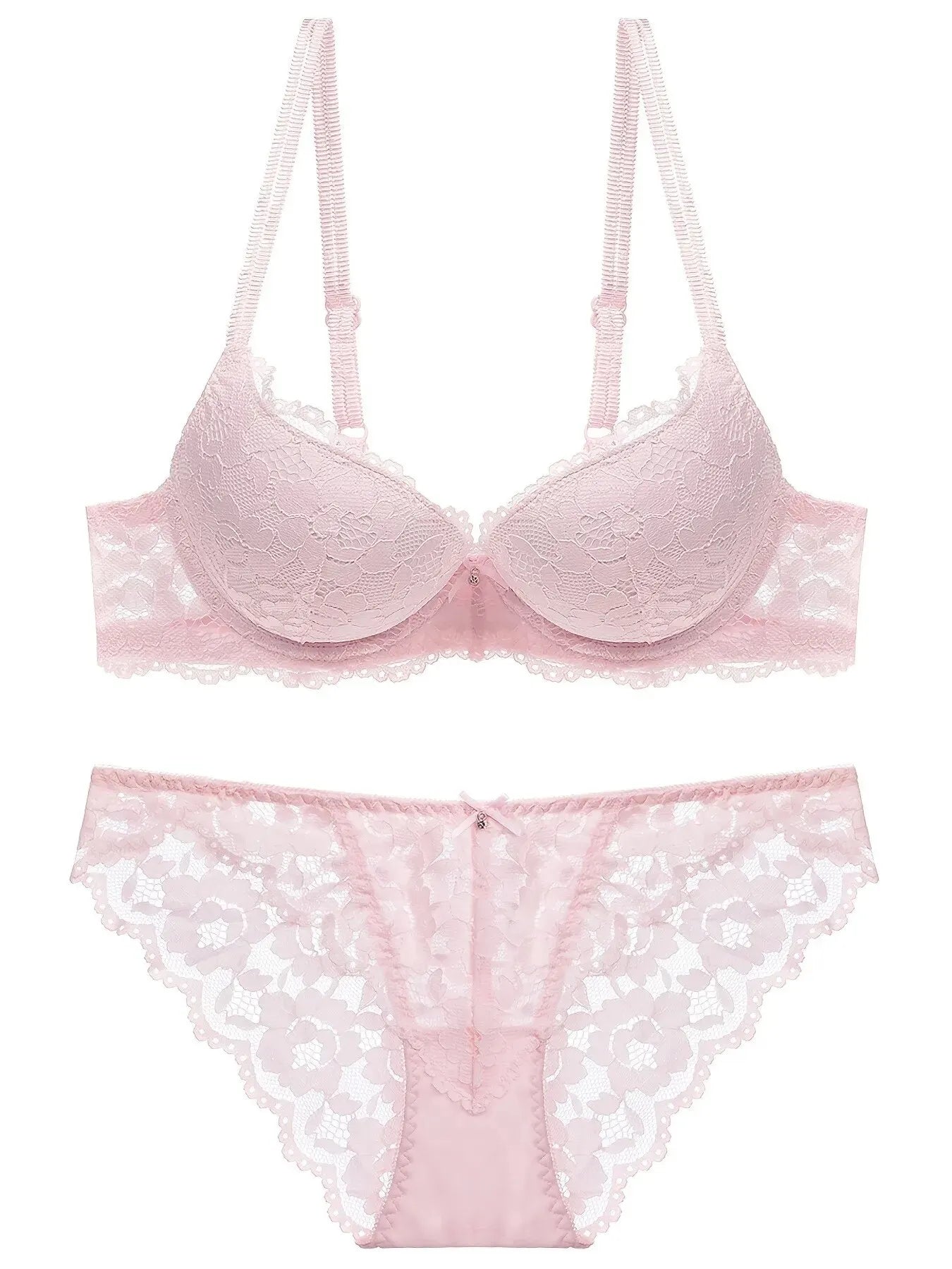 Ensemble de lingerie élégant en dentelle brodée, tissu respirant, soutien-gorge push-up et culotte transparente taille basse