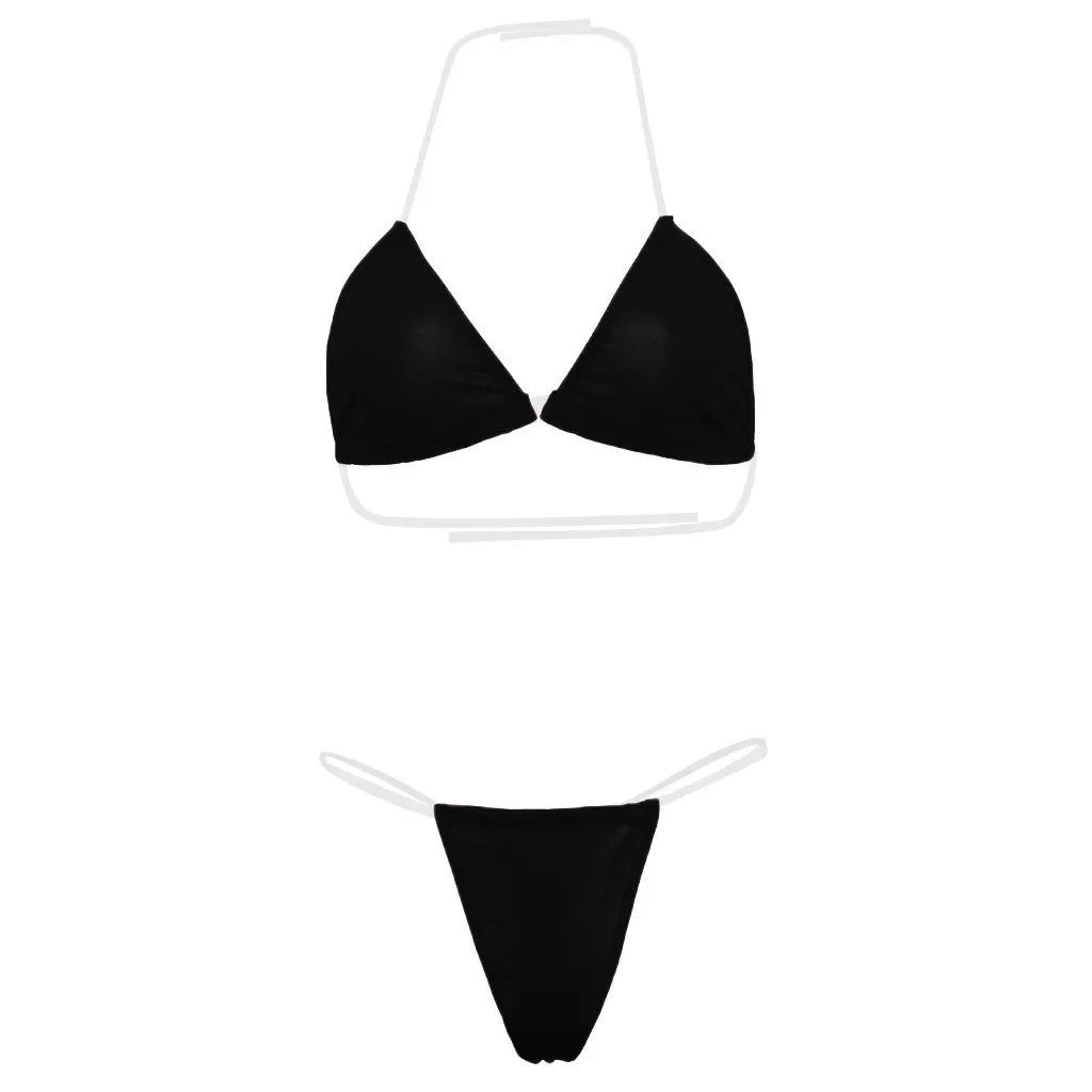 String bikini avec bretelles transparentes, micro bikini brésilien sexy pour femmes, maillot de bain à triangle avec cou suspendu