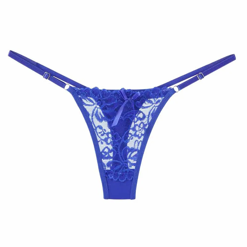 Strings sexy en dentelle ajustables pour femme – Culottes taille basse ajourées, sous-vêtements respirants et transparents, lingerie sensuelle.