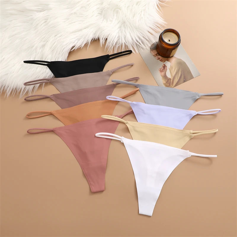 sous-vêtements sans couture pour femmes – Strings en soie glacée, sexy, taille basse, bikini T-back, culottes unies et invisibles, disponibles en tailles XS à XL