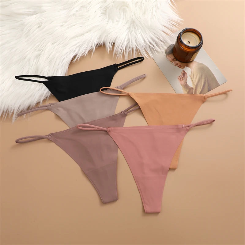 sous-vêtements sans couture pour femmes – Strings en soie glacée, sexy, taille basse, bikini T-back, culottes unies et invisibles, disponibles en tailles XS à XL