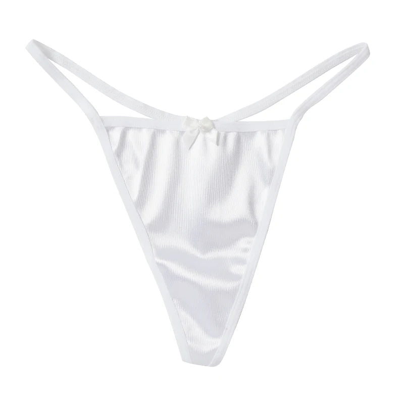 String en satin sexy pour femme – Sous-vêtements sans couture, culotte avec nœud, taille basse, G-string à fil unique, entrejambe en coton pur, coupe T-back, disponible en tailles M-2X