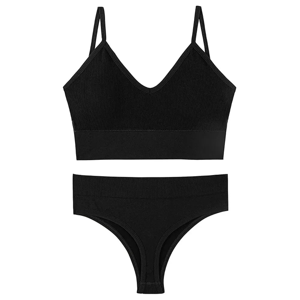 Ensemble de sous-vêtements sans couture pour femme – Soutien-gorge rembourré, string taille basse, lingerie en coton confortable et sans armatures