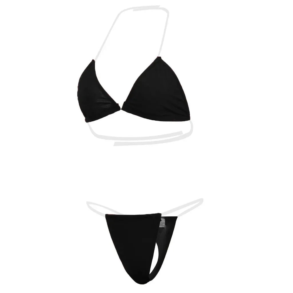 String bikini avec bretelles transparentes, micro bikini brésilien sexy pour femmes, maillot de bain à triangle avec cou suspendu